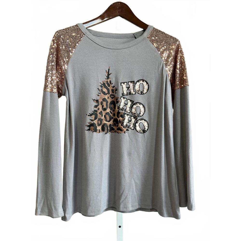 Women's Novelty Long Sleeve Holiday Shirt with Sequins Occassion Festive size M
